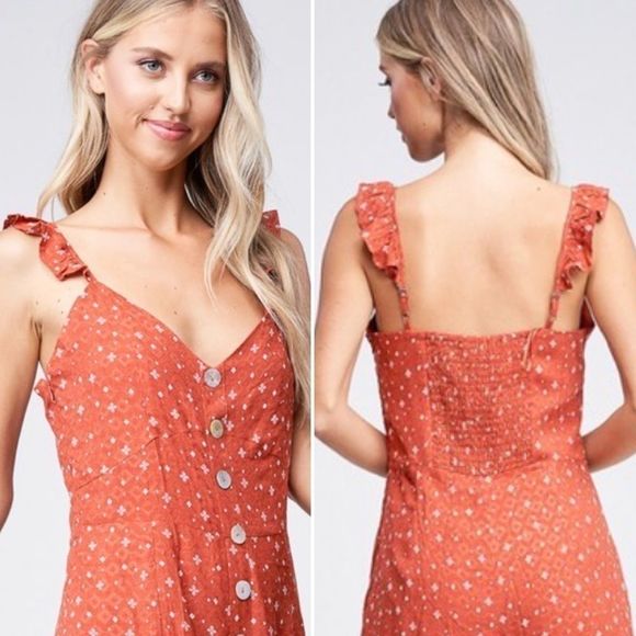 Crescent Diamond Print Smocked Cami Jumpsuit; NWT. - Picture 3 of 5